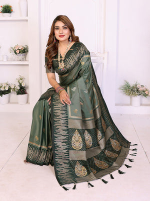 Festive wear green silk saree for women
