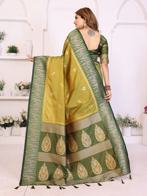 Festive wear olive green silk saree for women