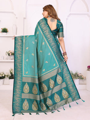 Festive wear rama blue silk saree for women