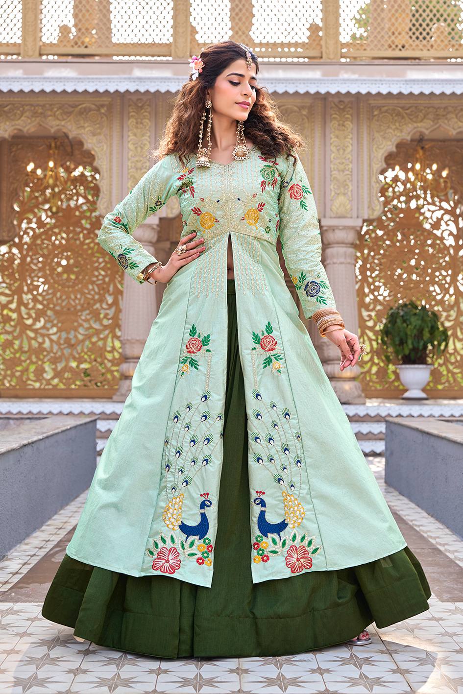 satin silk blouse with lehenga set