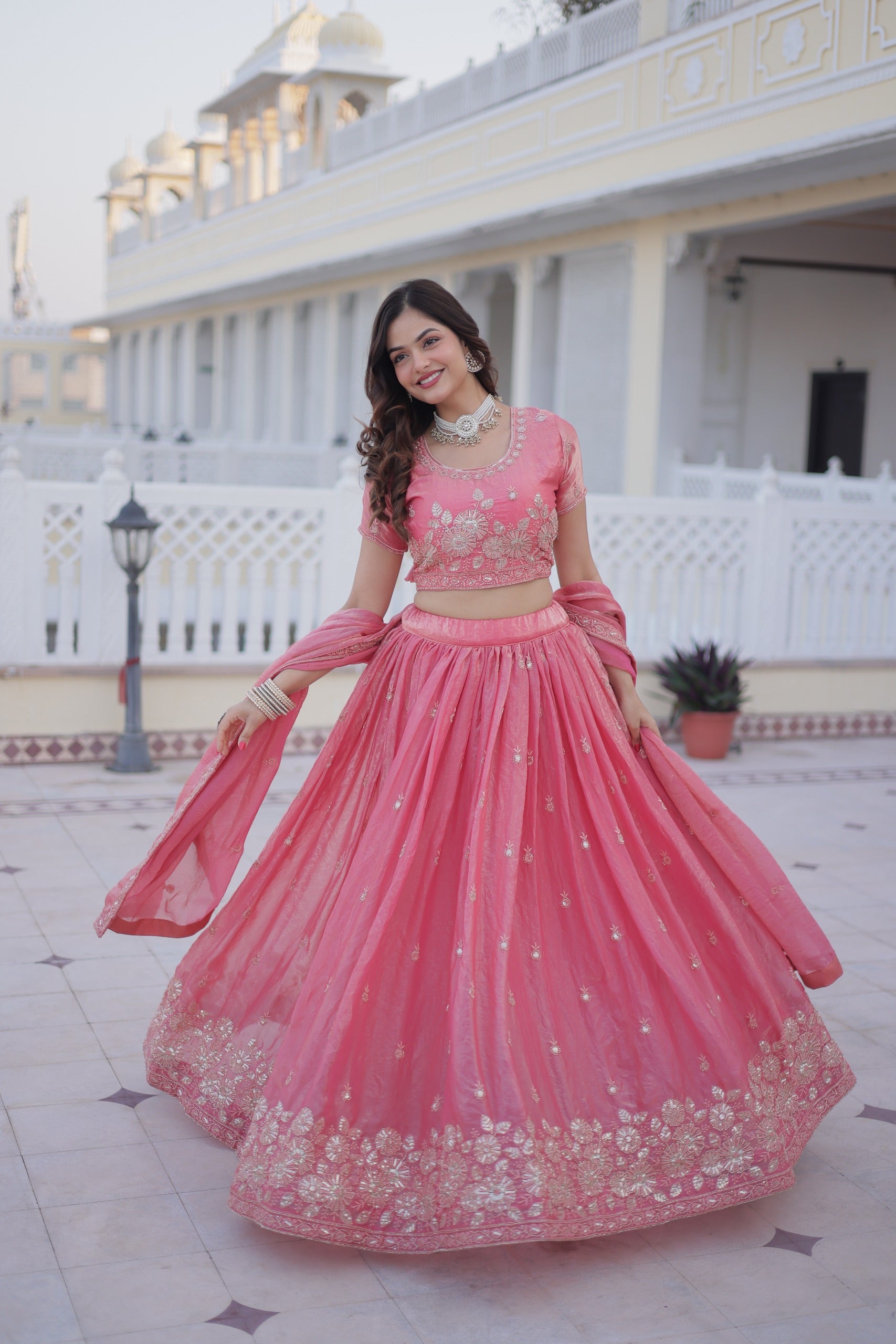 Party wear pink lehenga choli set