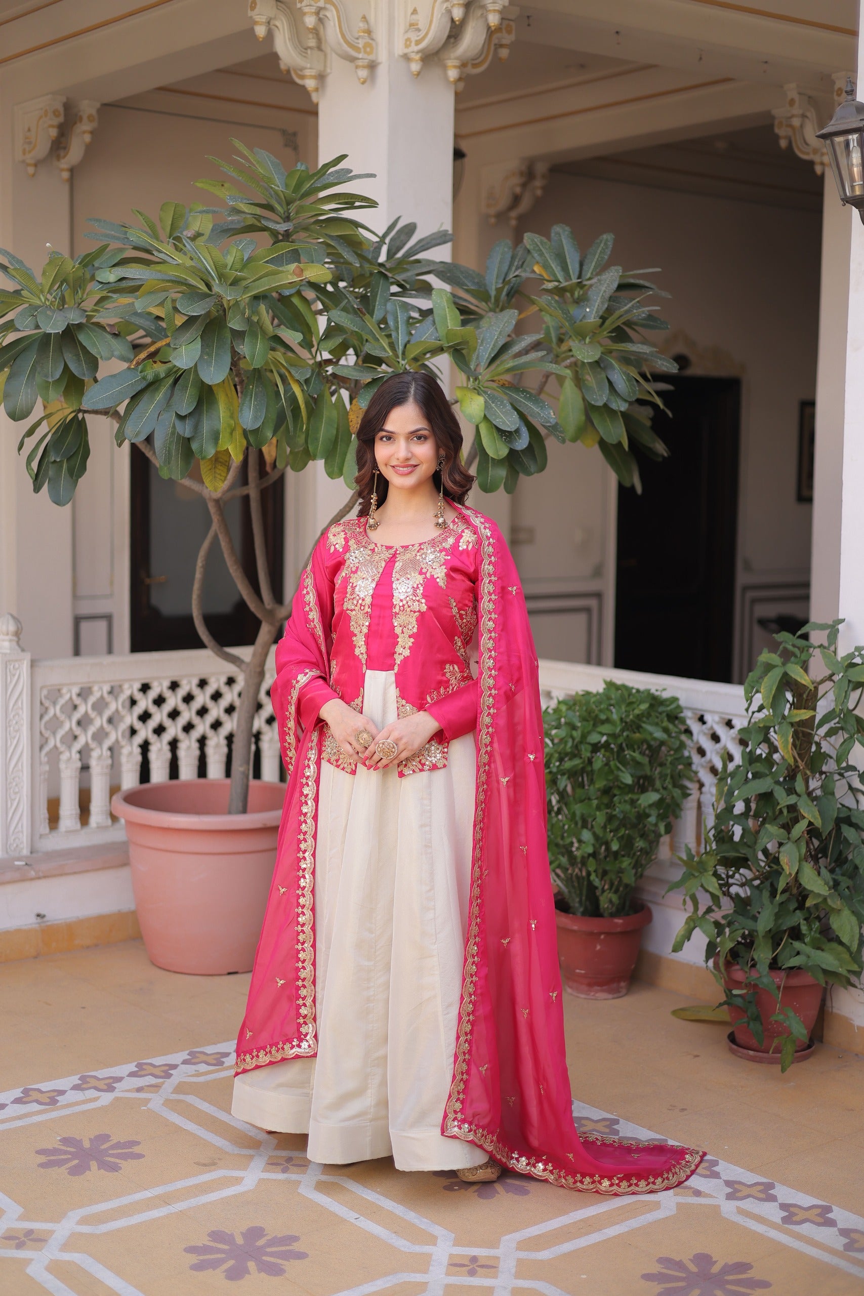 Traditional Indian embroidered gown for women