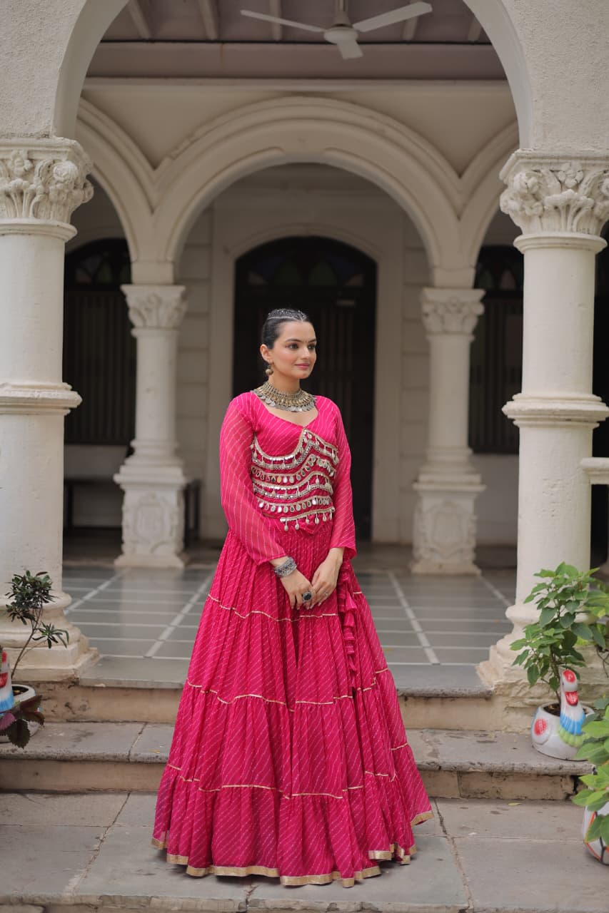Pink Long sleeve Lehenga for women

