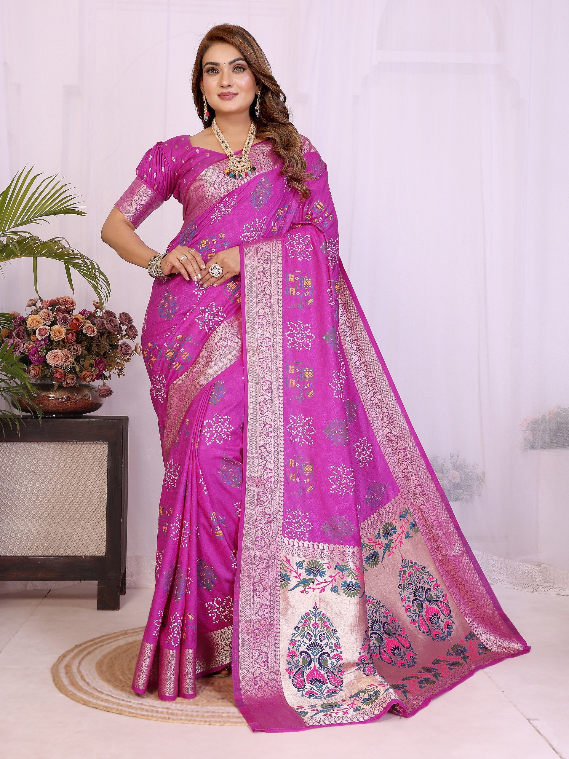 Pink colour Rich Weaving Pallu Silk Saree For Festivals