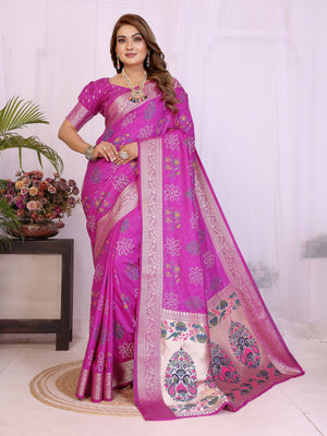 Pink colour Rich Weaving Pallu Silk Saree For Festivals