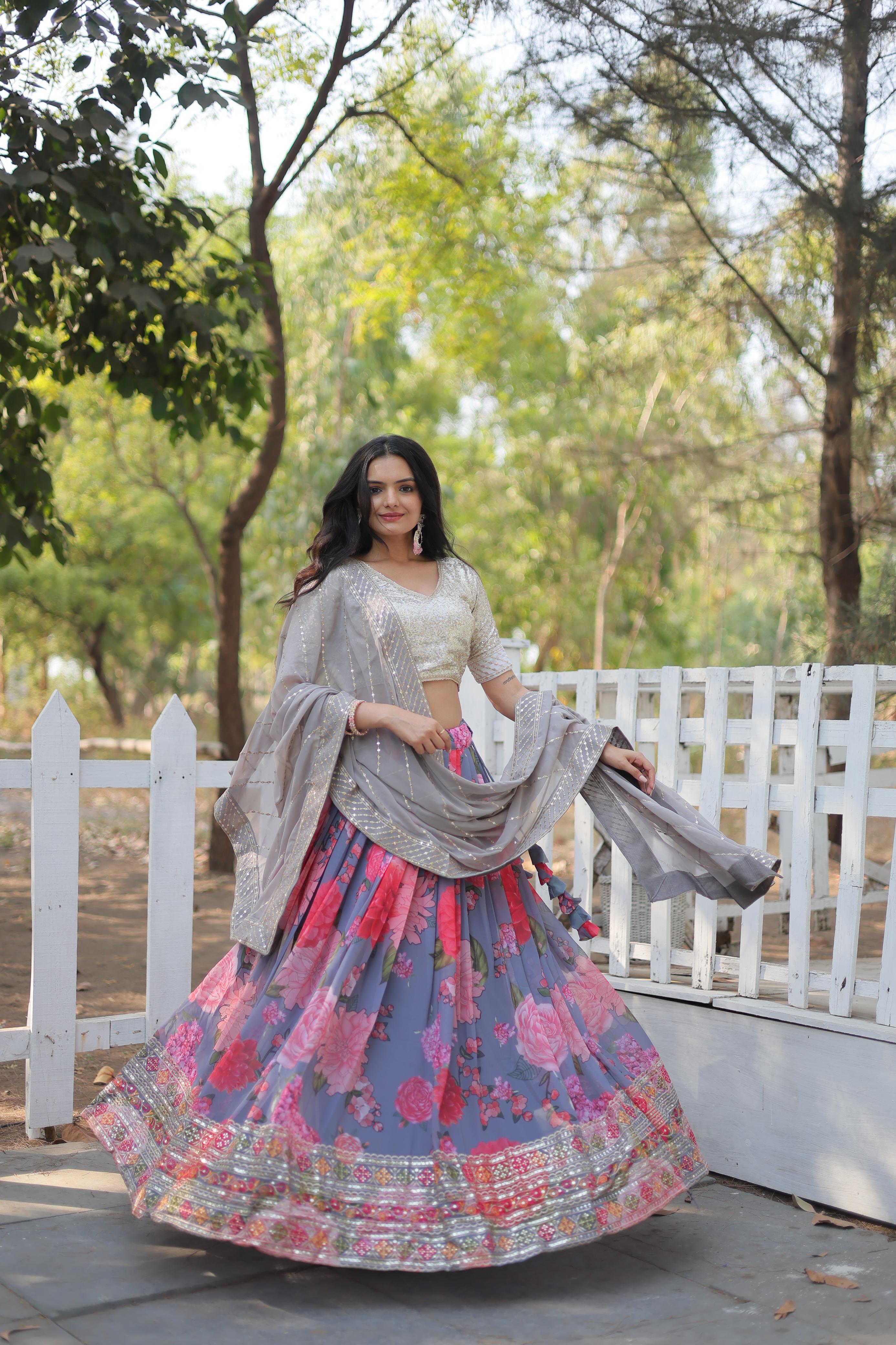 pink georgette lehenga