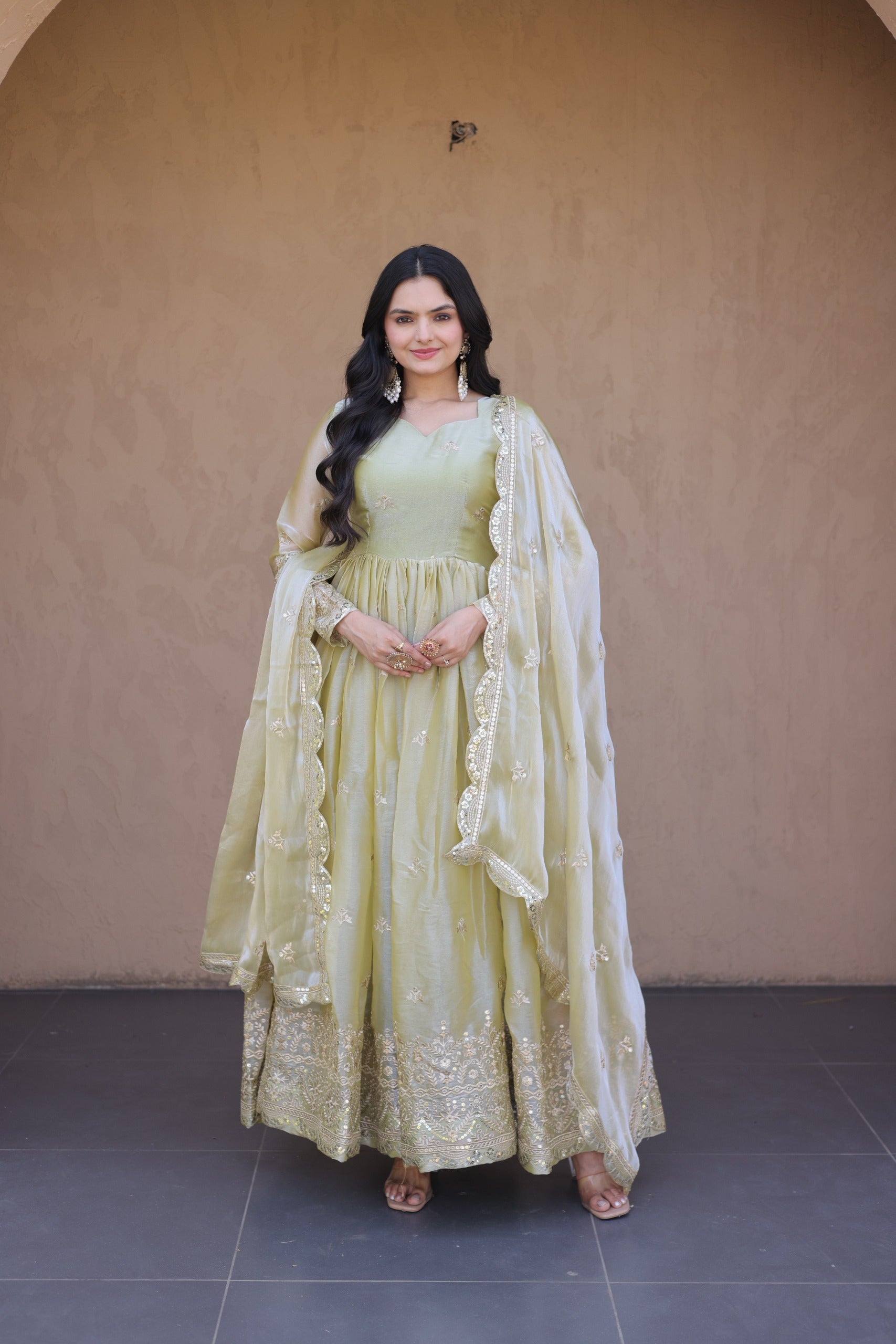 Traditional Women's Gown with Embroidered Border