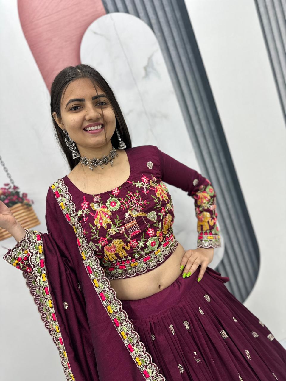 Traditional chinon lehenga with dupatta