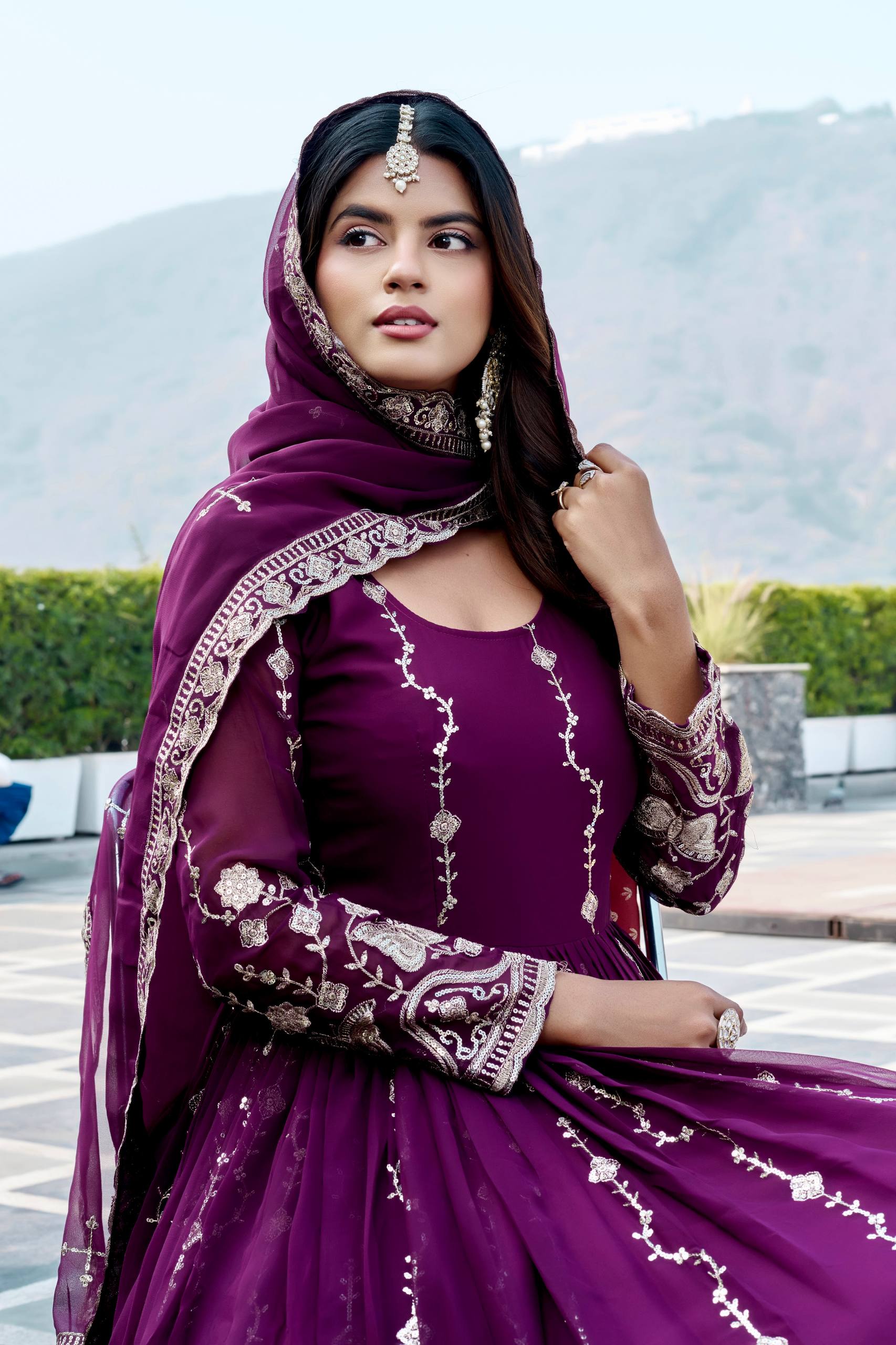 Fully stitched embroidered long gown online