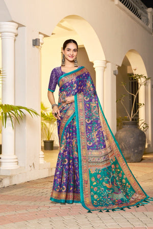 Ethnic royal purple handloom saree