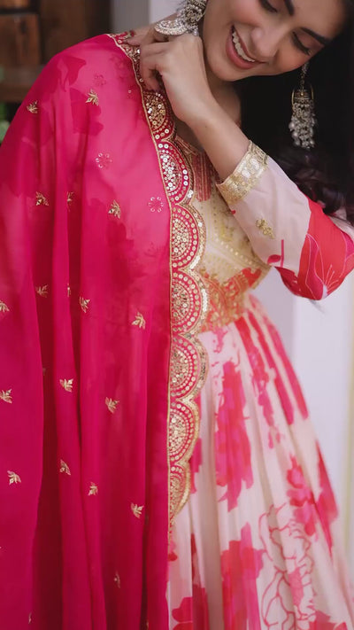 Russian silk embroidered gown pink