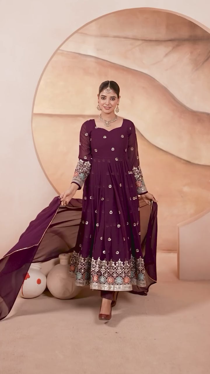 Purple festive Anarkali gown online
