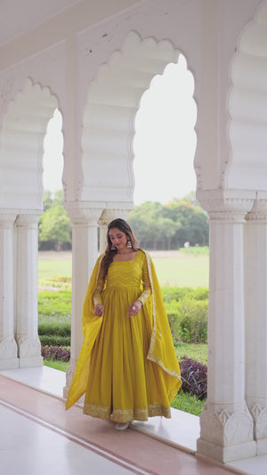 yellow colour Festive wear gown vastralyn gown collection