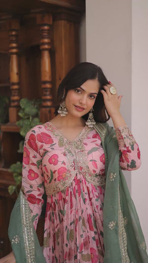 Full sleeve embroidered festive gown