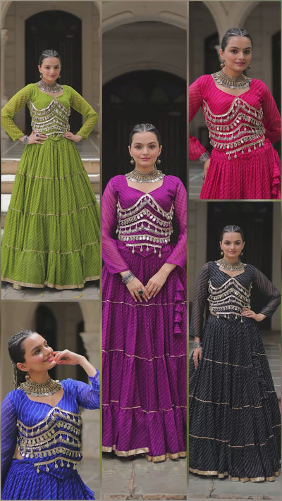 Purple Leheriya Print Lehenga Choli