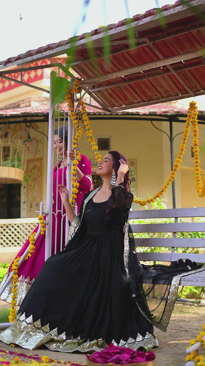 Elegant black festive gown with dupatta