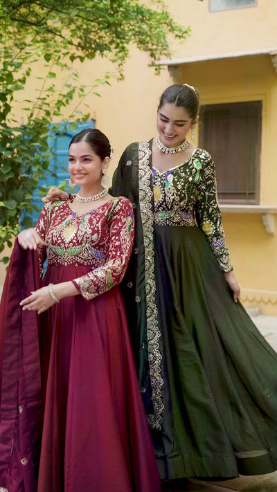 Traditional Mehendi gown with dupatta for ethnic celebrations