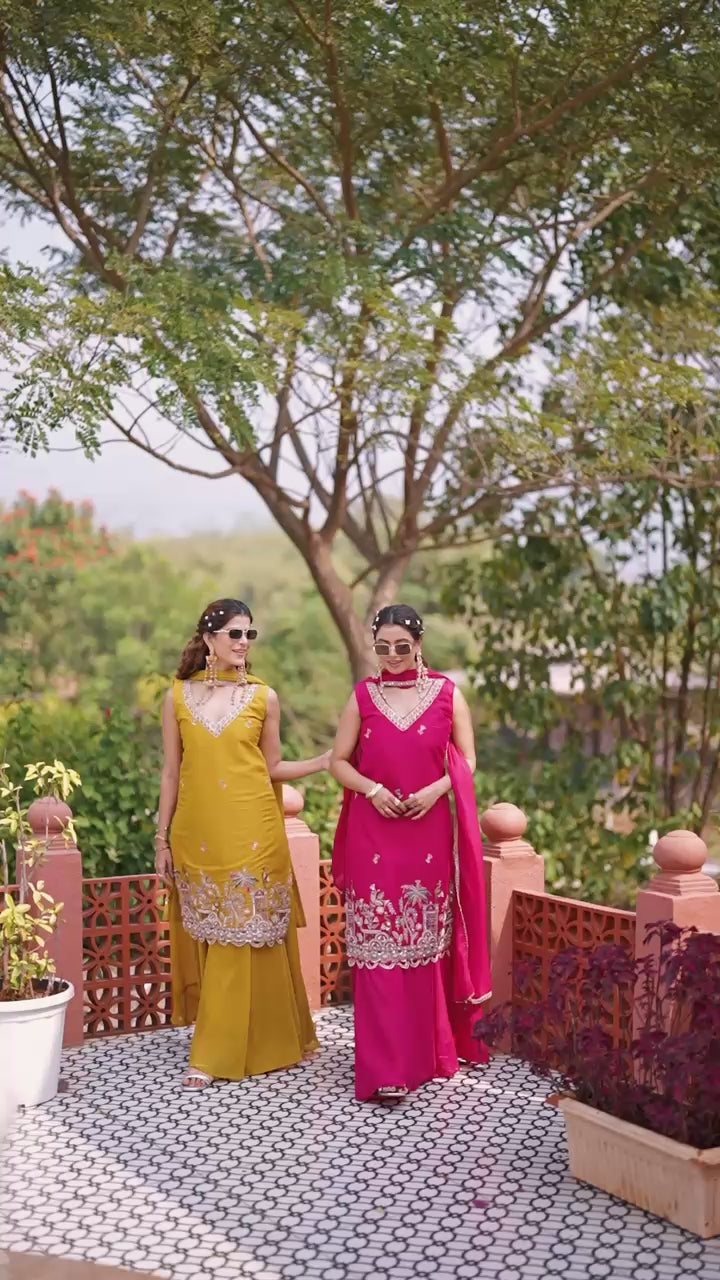 Traditional rani pink kurti plazzo outfit