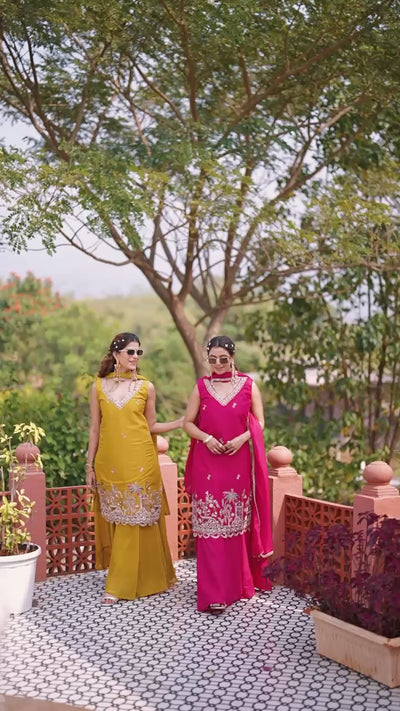 Traditional rani pink kurti plazzo outfit