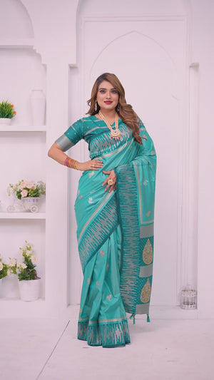 Soft silk saree with blouse piece rama blue