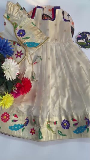paithani bird border gown for girls
