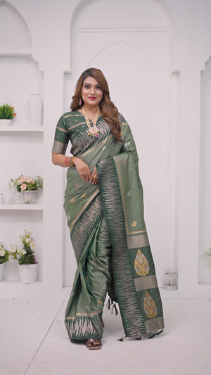 Latest designer south silk saree green