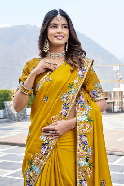 Premium satin chiffon saree with latkan border