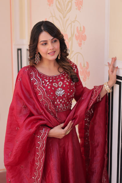 beads work gown with dupatta India