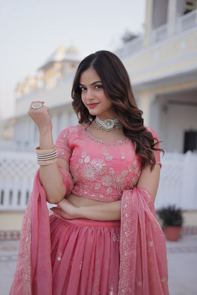 Bridal style pink fendi silk lehenga