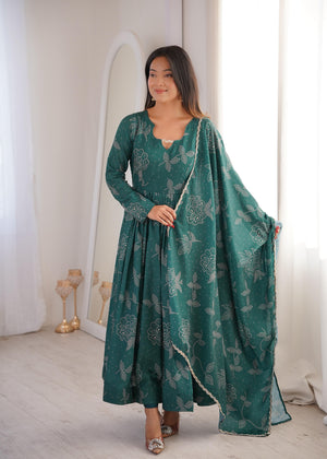 Floral printed green Anarkali dress for women