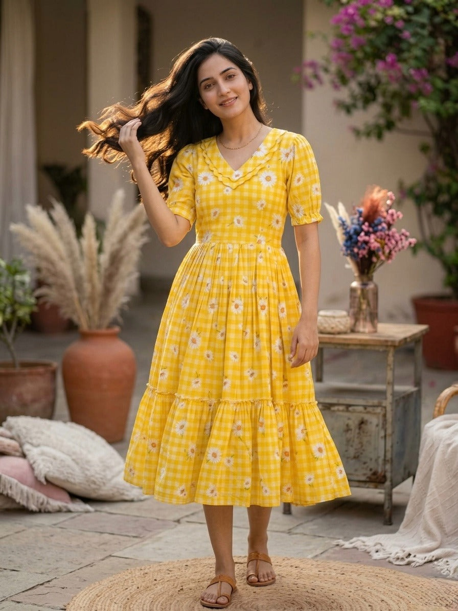designer summer kurti gingham pattern
