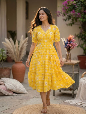 printed flared kurti with puff sleeves