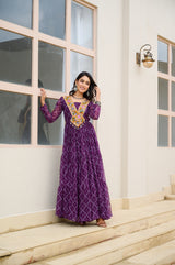 Full-length pu bandhani gown with cotton liningple