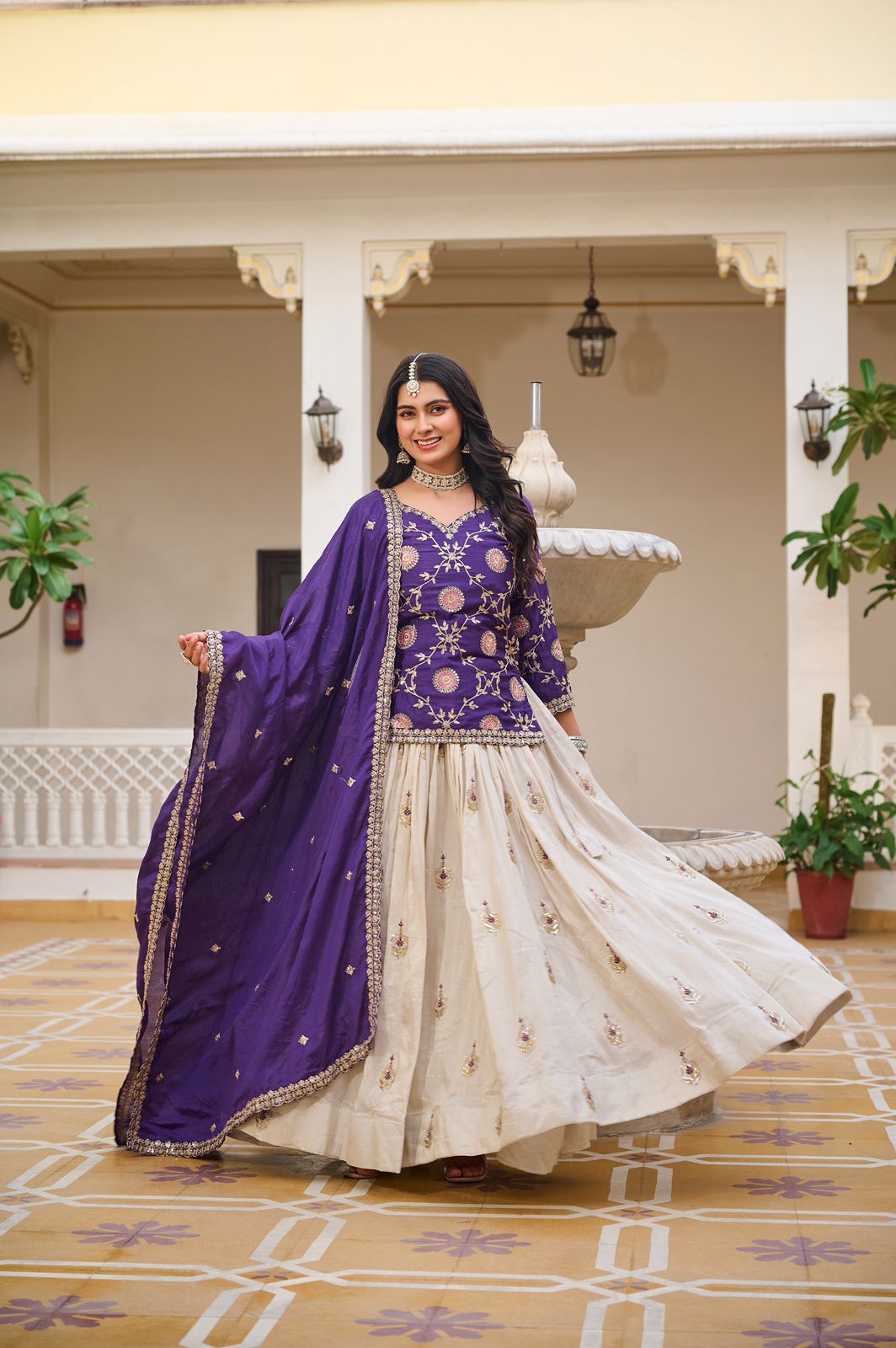 Purple designer lehenga set with kurti

