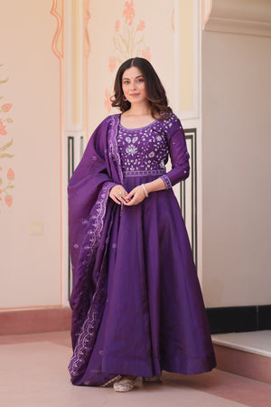 Vastralyn royal purple embroidered Anarkali gown