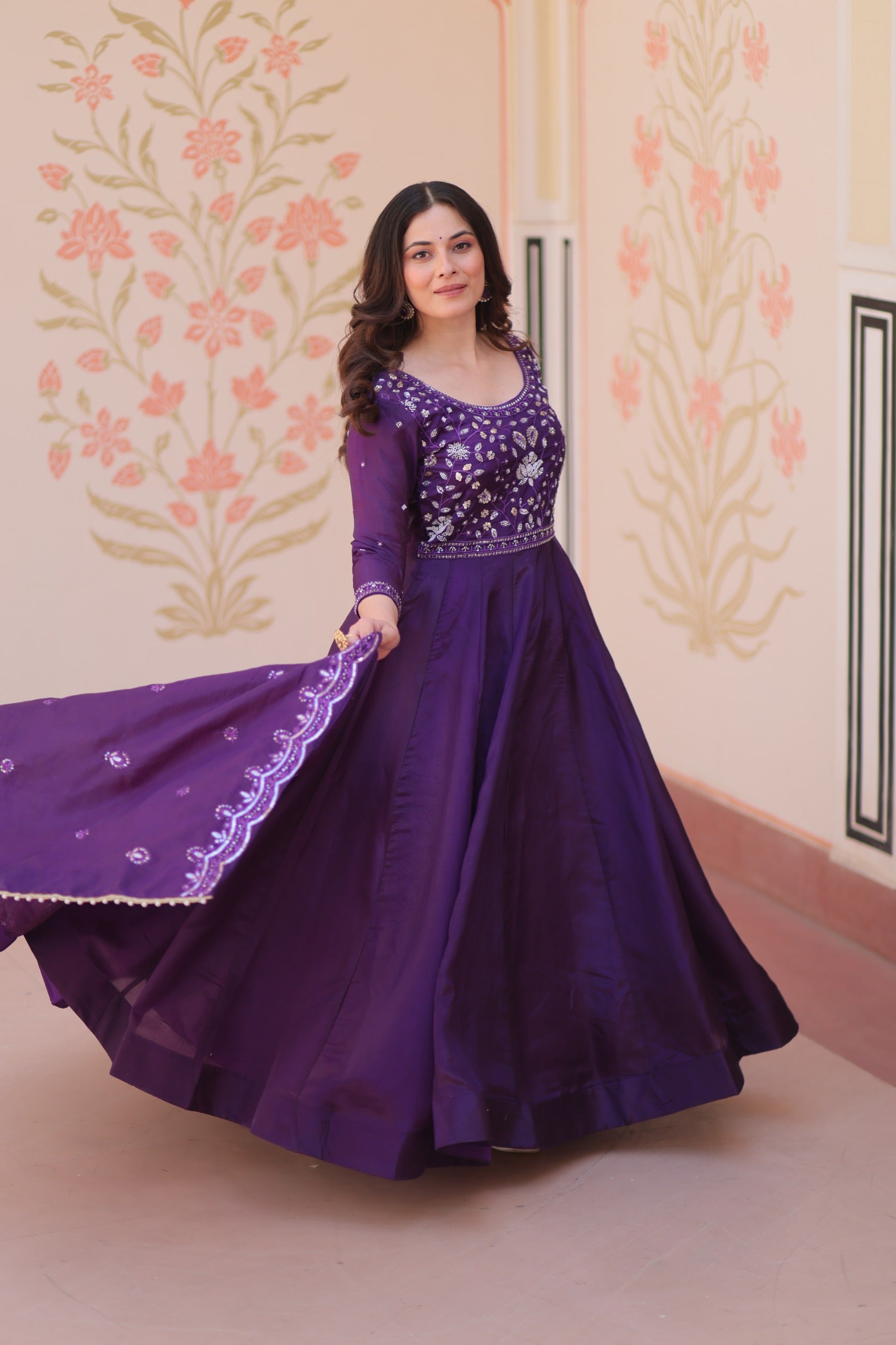 gold crush designer gown with dupatta