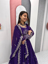 Purple Heavy Embroidered Georgette Lehenga Choli with Dupatta – Fully Stitched, Ready to Wear