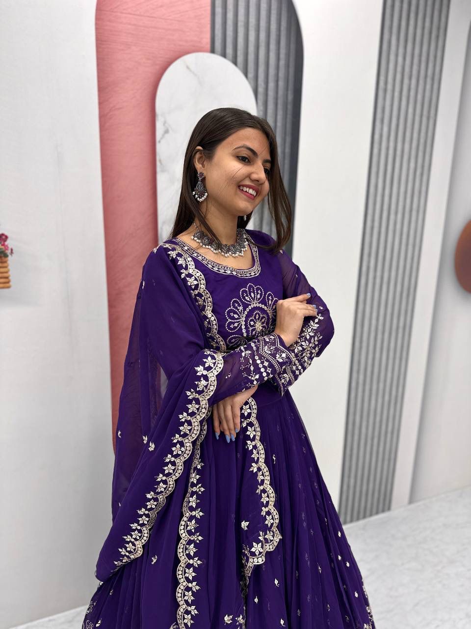 Purple Heavy Embroidered Georgette Lehenga Choli with Dupatta – Fully Stitched, Ready to Wear