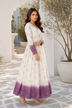 Women’s party wear gown with fancy V neck design