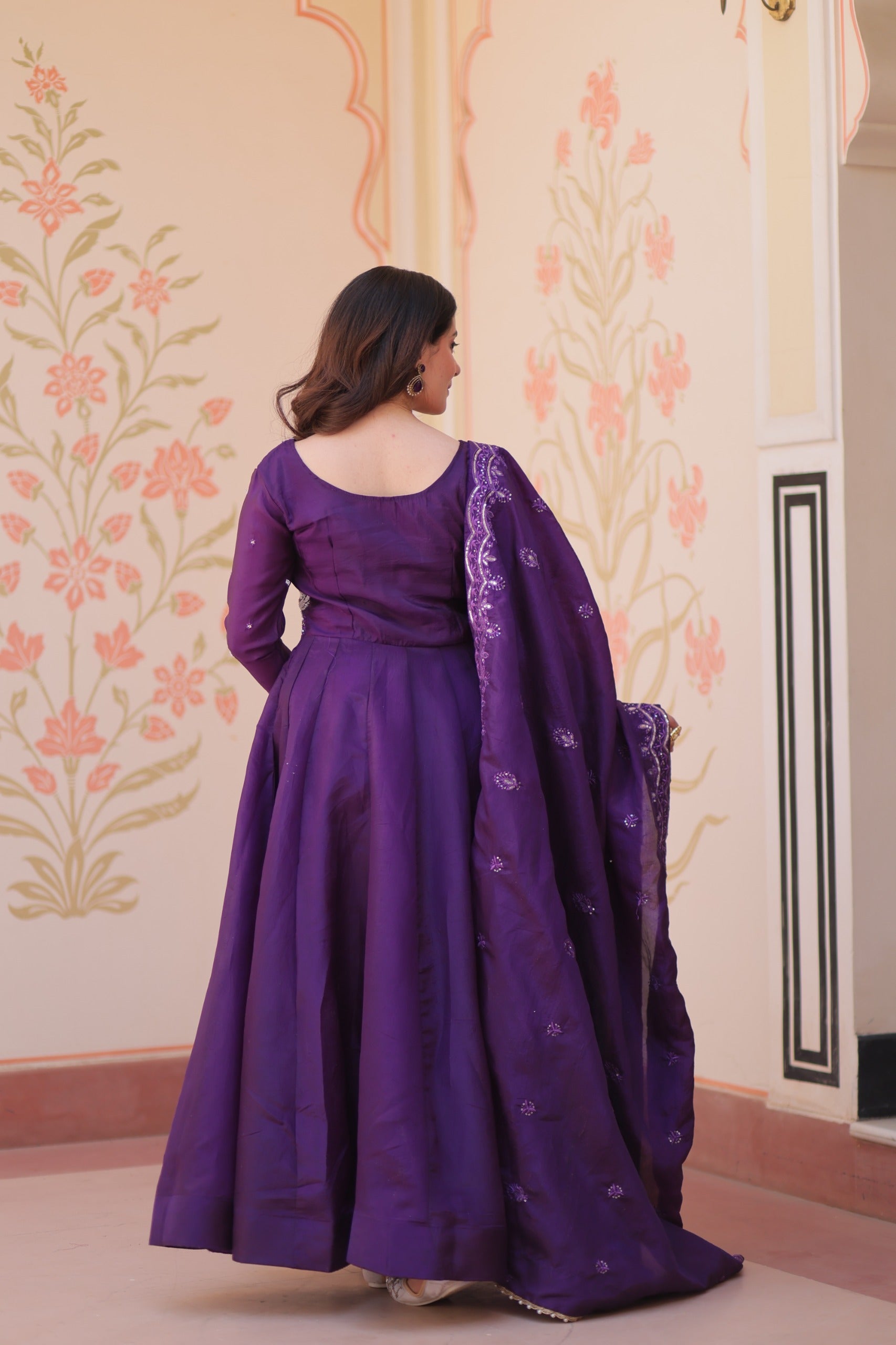 designer long sleeve Anarkali dress
