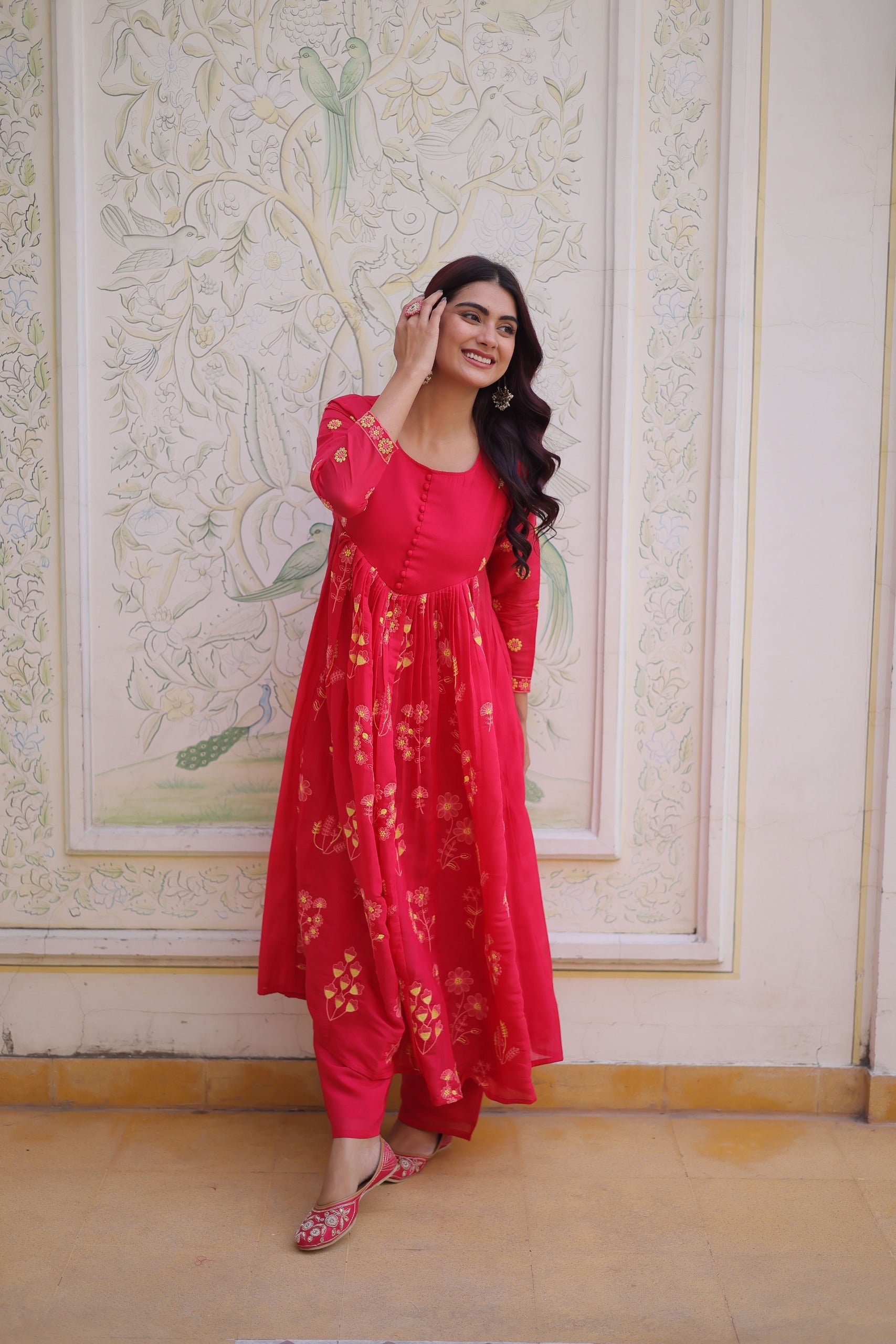floral embroidery kurti set women