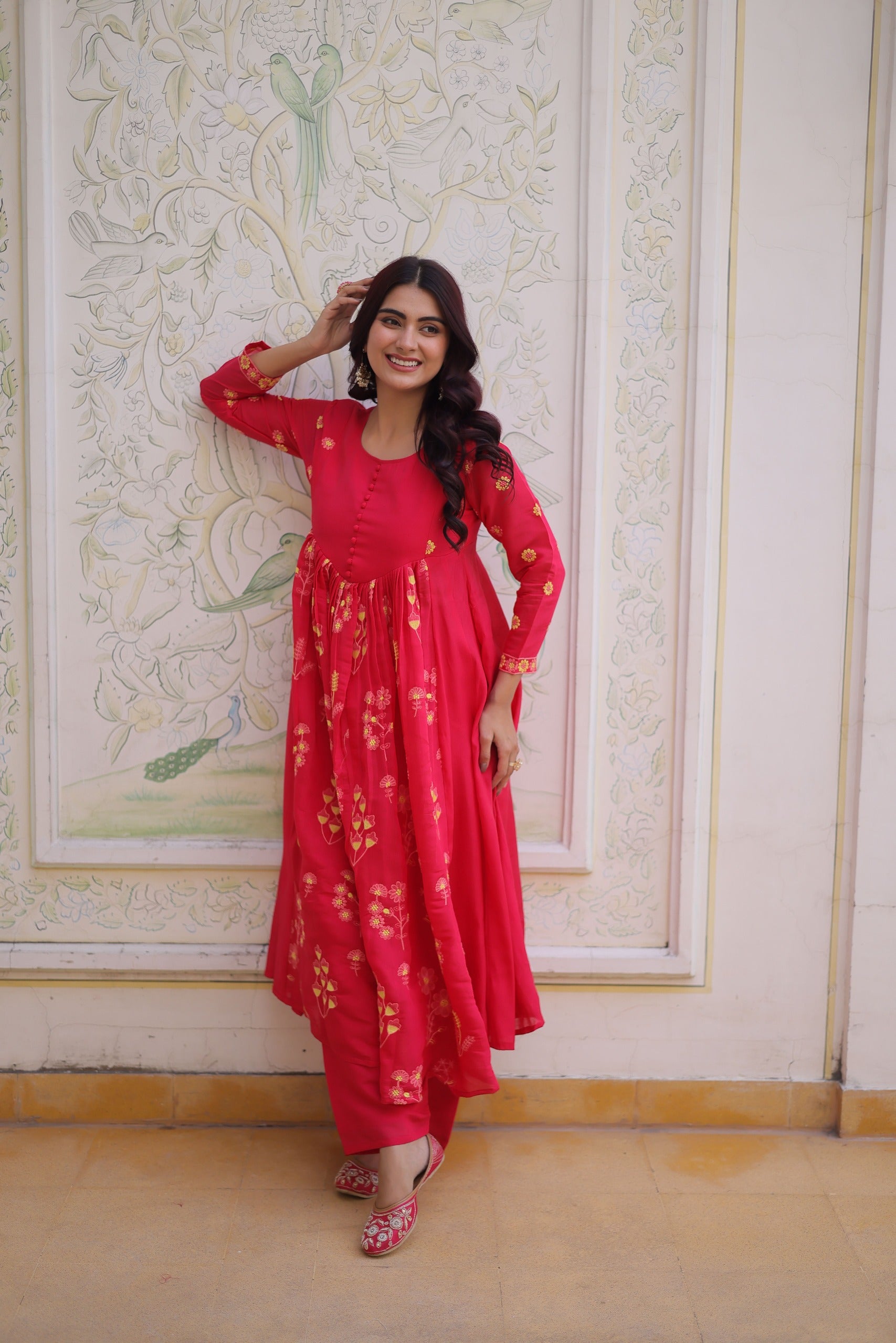 rani pink designer festive kurti outfit