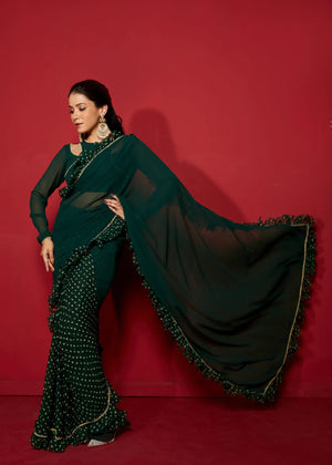 Elegant faux georgette saree with designer ruffles