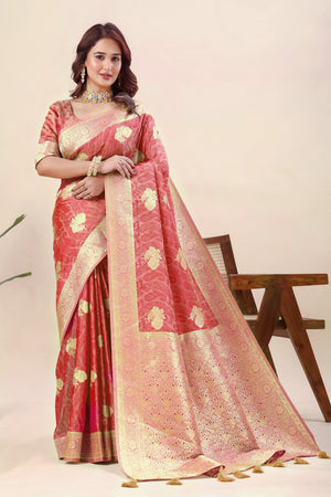 Red colou Lightweight Banarasi saree online India
