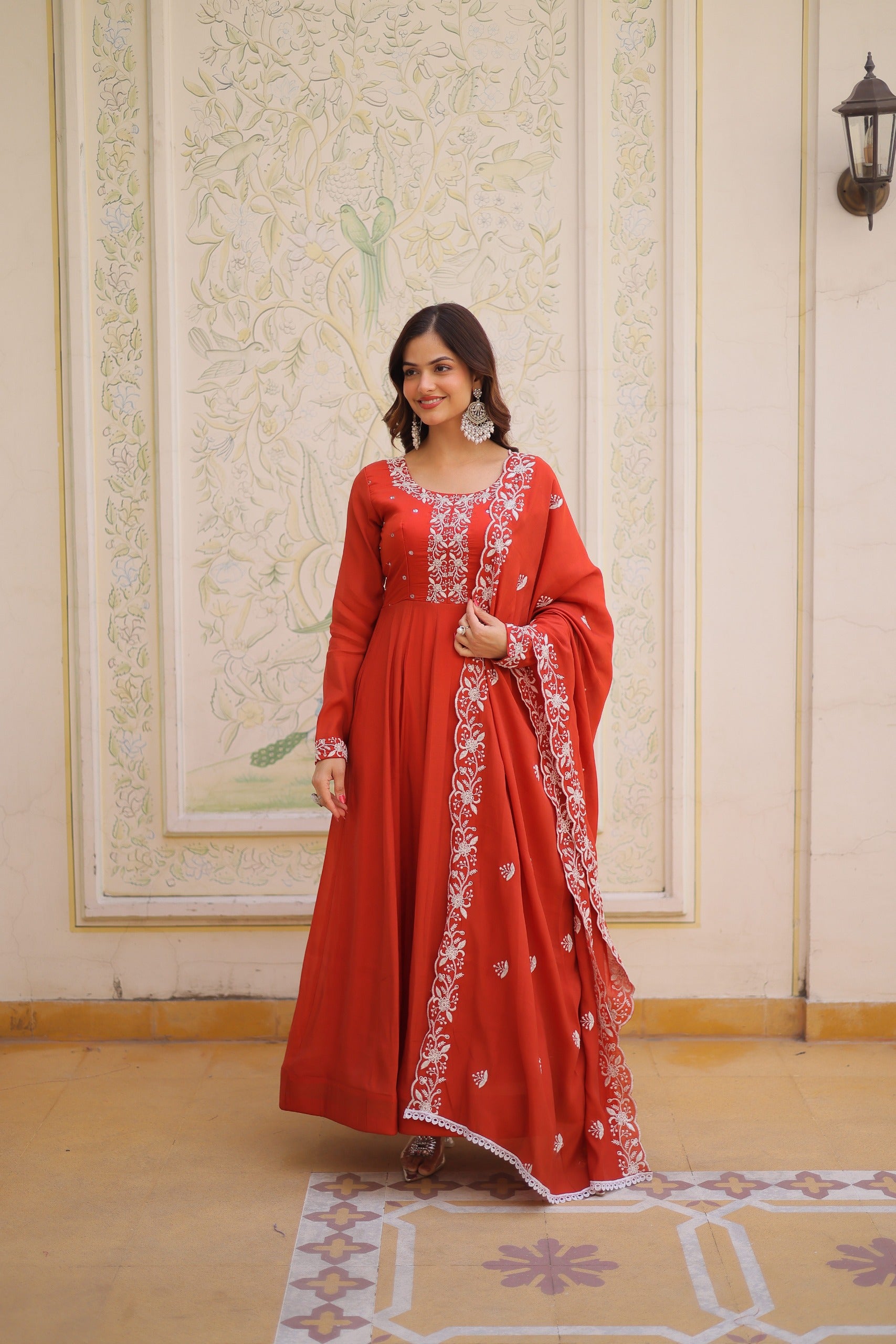 Festive wear Chanderi gown with flare