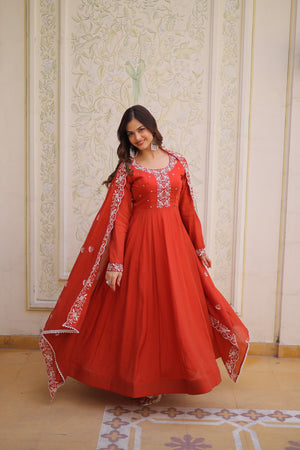 Ethnic Chanderi gown with dupatta
