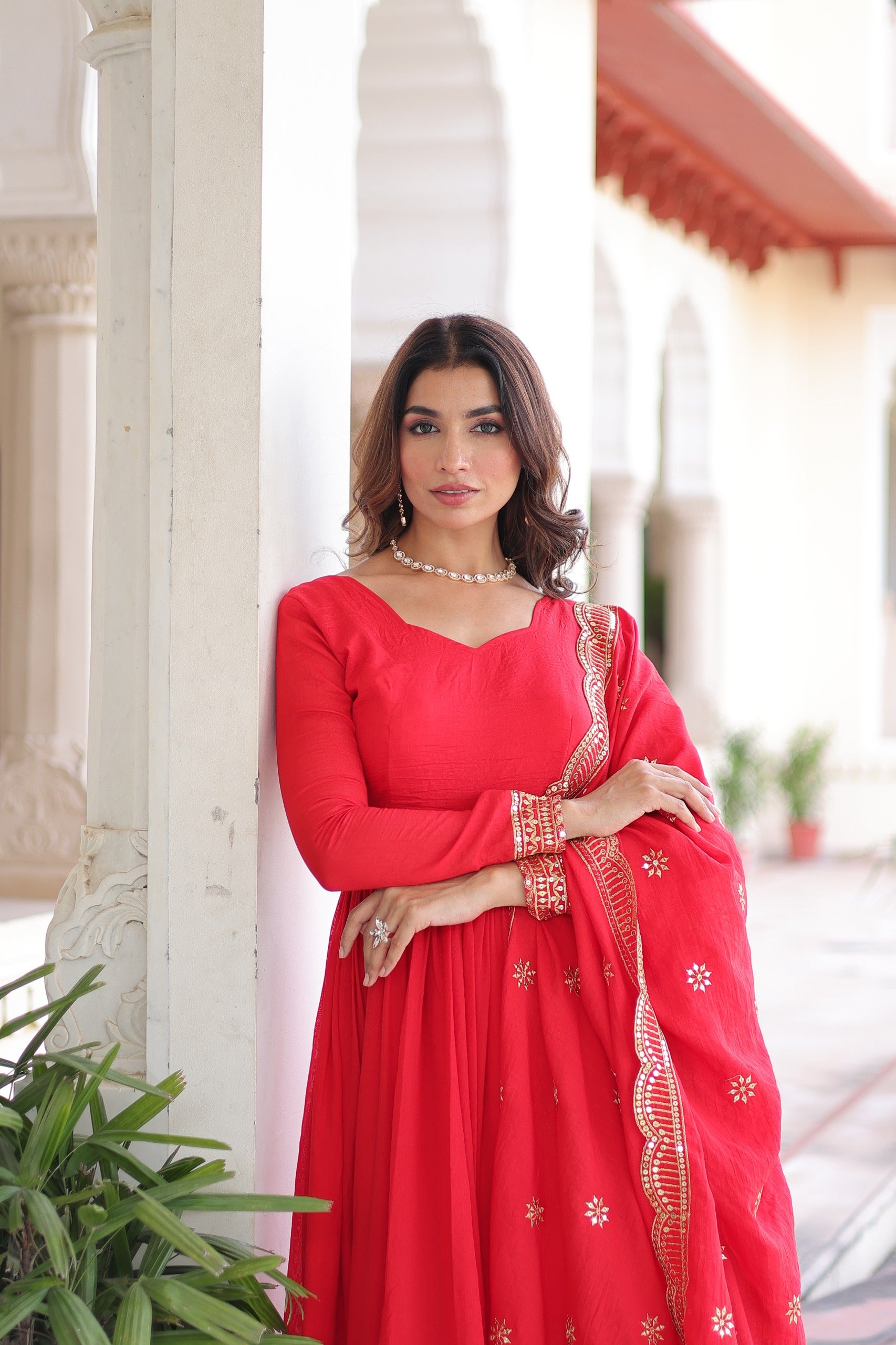 Traditional red gown set for women