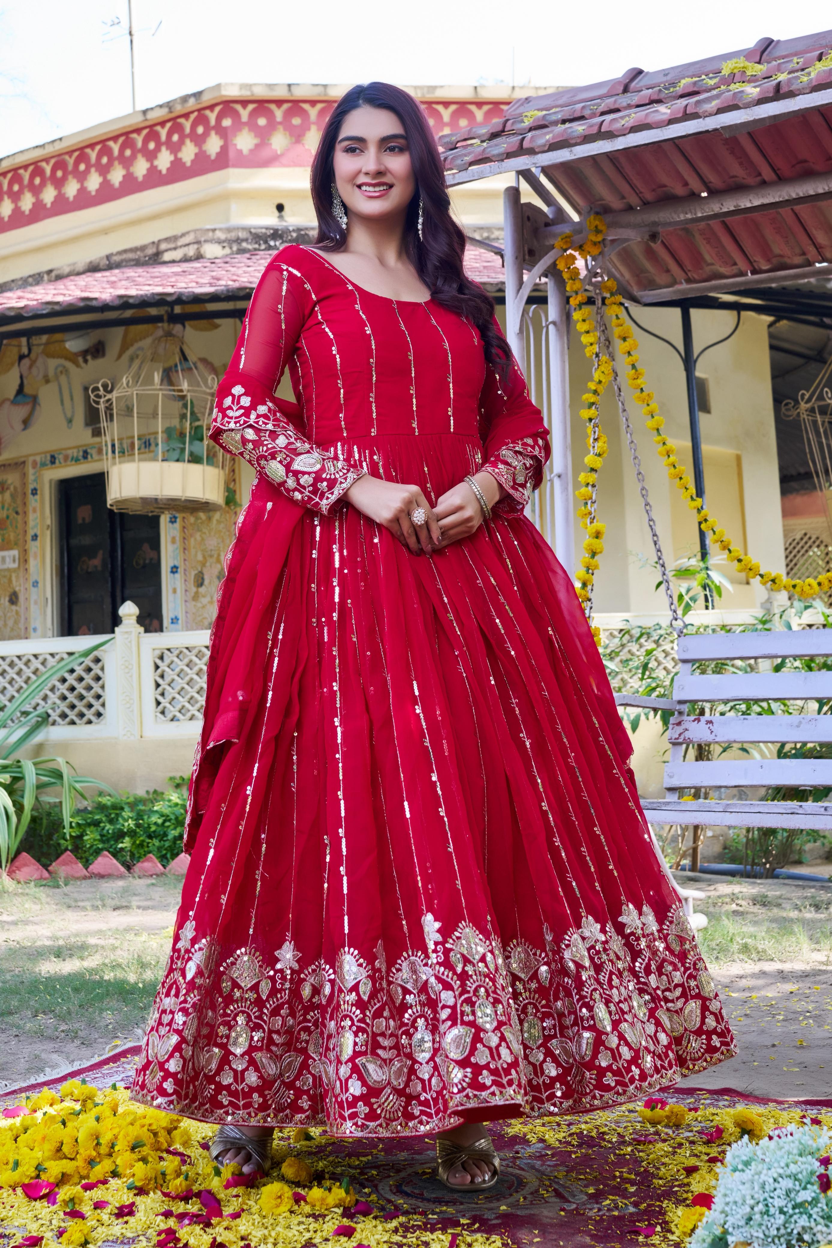 embroidered anarkali gown with dupatta