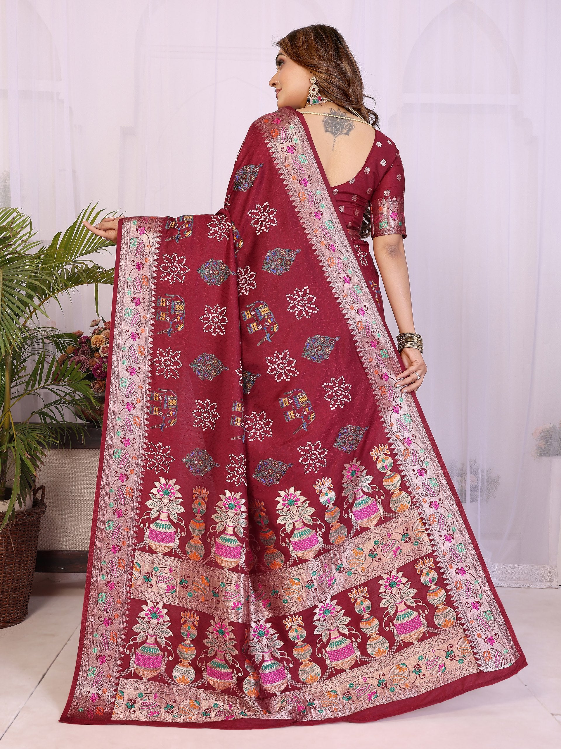 maroon colour Dola Silk Saree Buy Online India