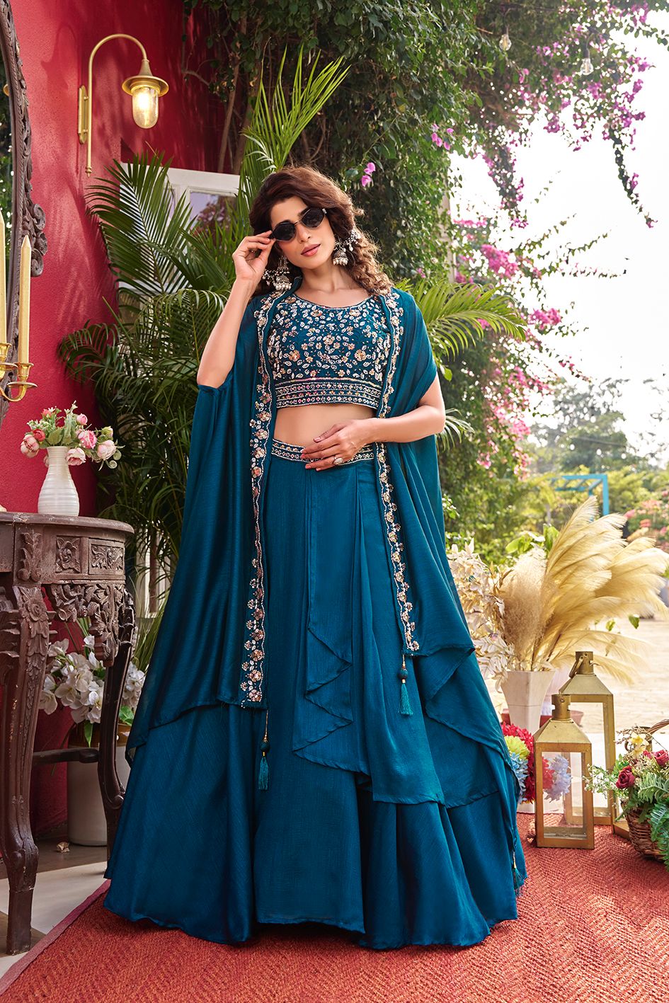 blue-party wear lehenga choli india